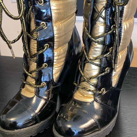 Baby Phat Black and Gold Boots with Heel, LaceUp, Size 6. Excellent Condition. - Picture 7 of 16